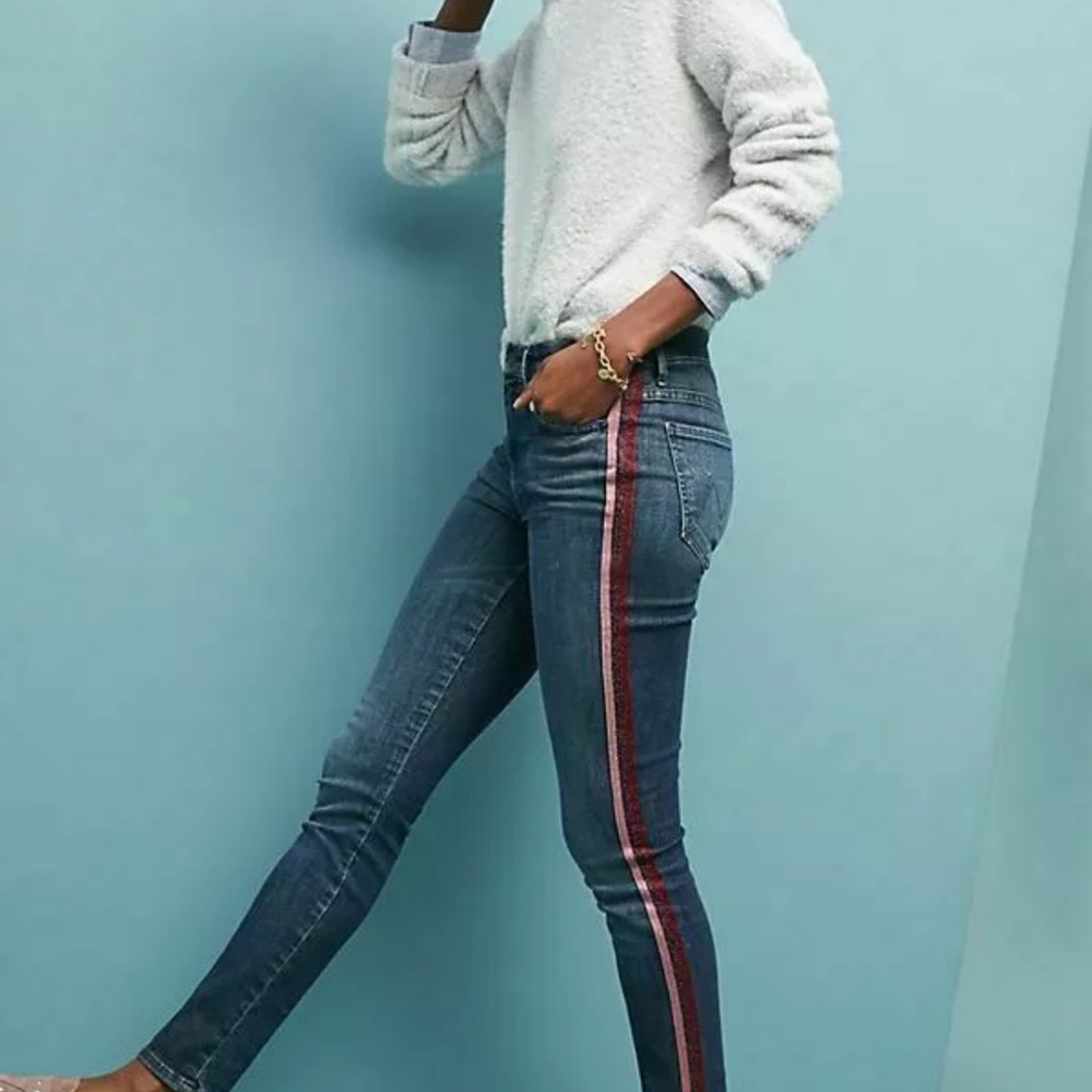MOTHER HIGH WAISTED LOOKER HERE KITTY KITTY GLITTER RACER SKINNY JEANS 25